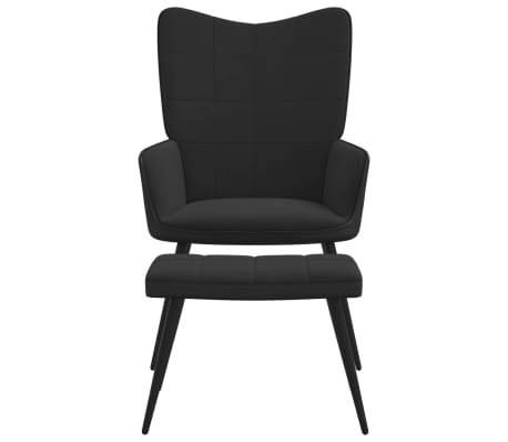 vidaXL Релаксиращ стол с табуретка, черен, кадифе и PVC