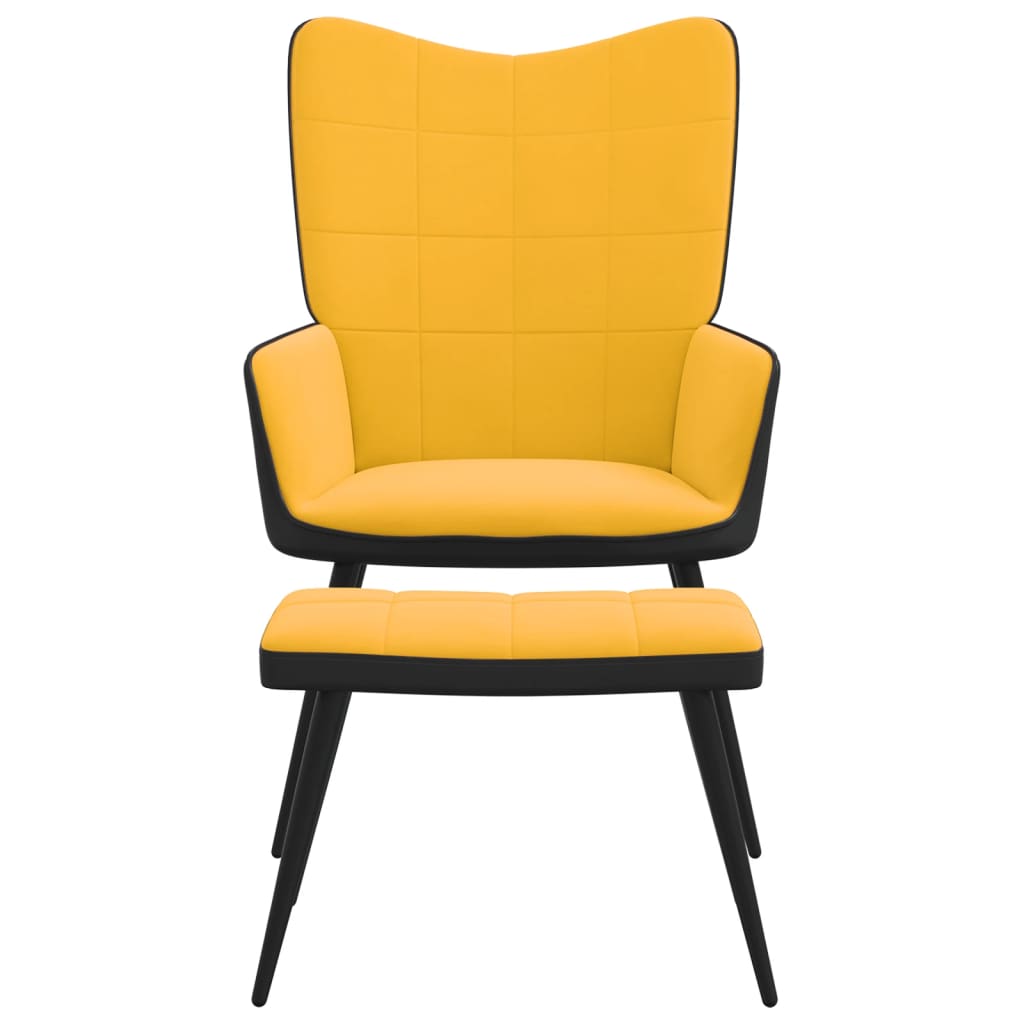 vidaXL Stol za sproščanje s stolčkom gorčično rumen žamet in PVC