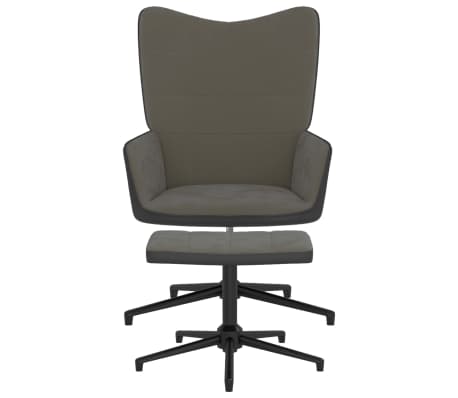 vidaXL Релаксиращ стол с табуретка, тъмносив, кадифе и PVC