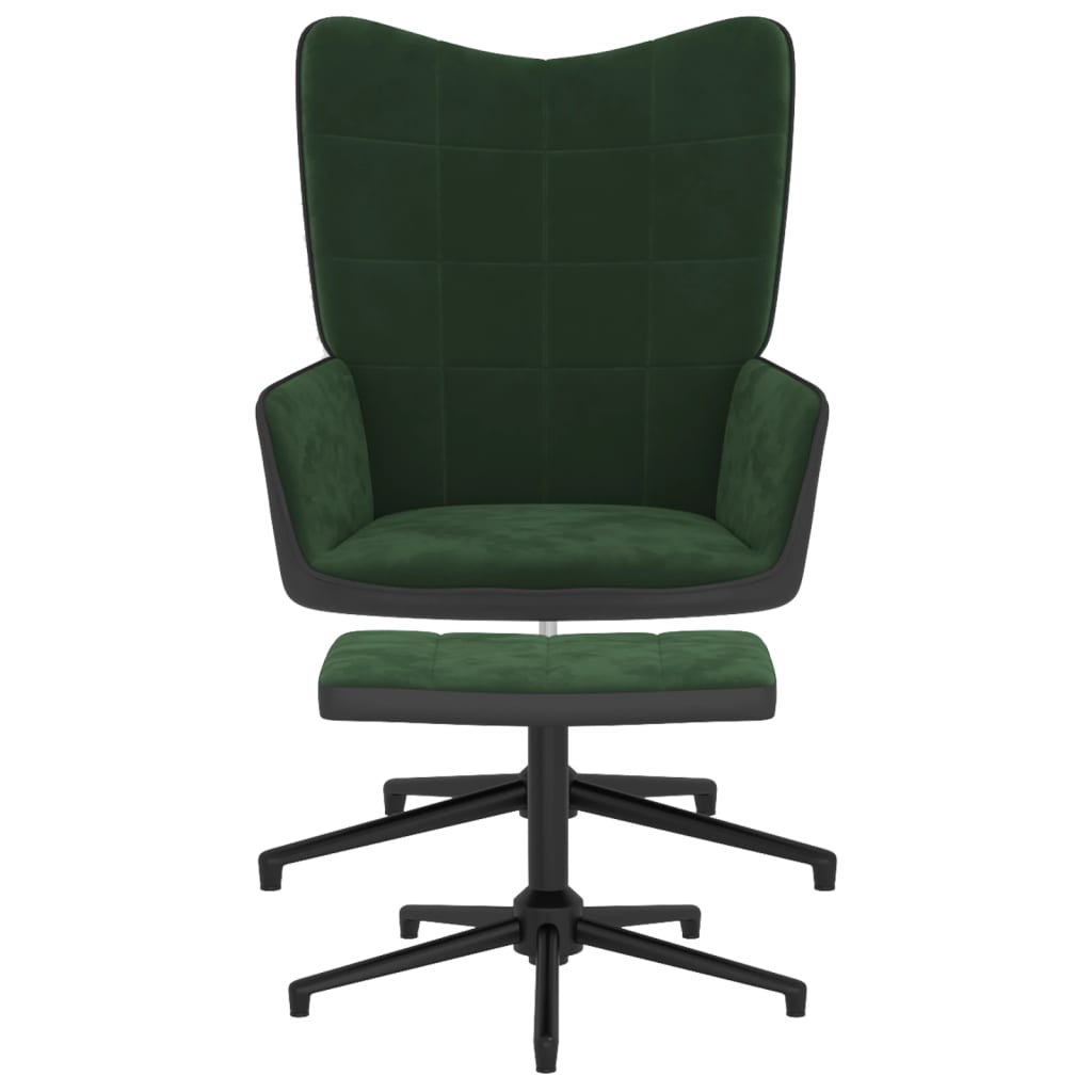 vidaXL Poilsio kėdė su pakoja, tamsiai žalios spalvos, aksomas ir PVC