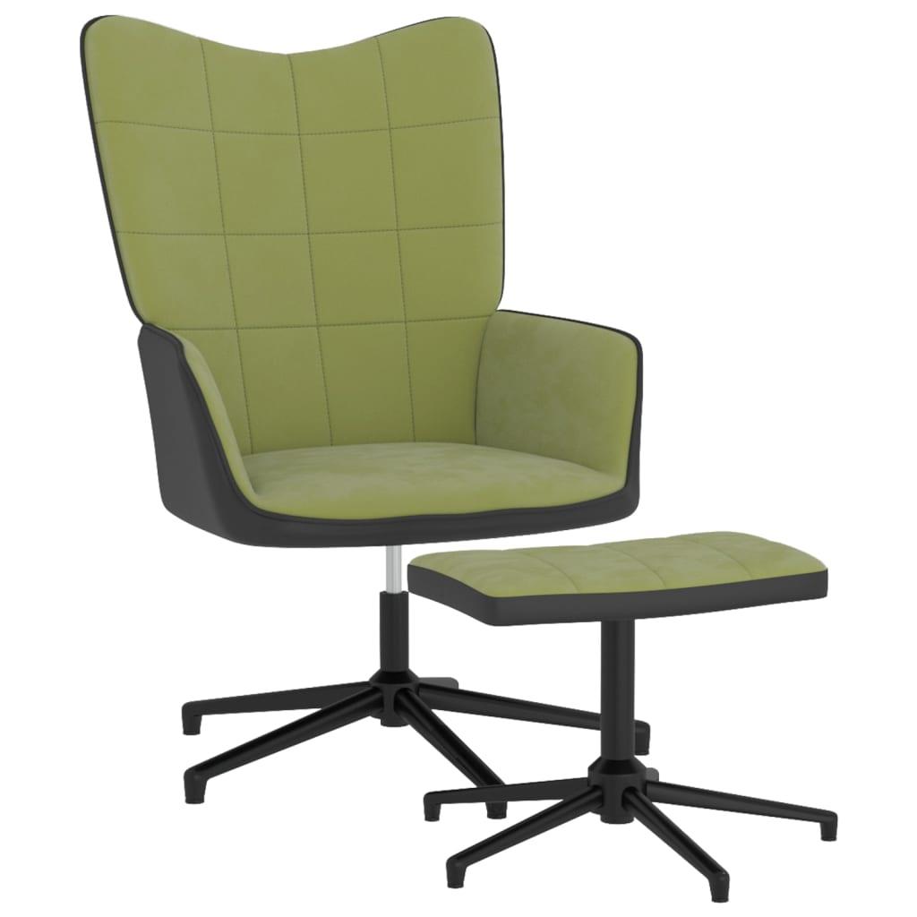 vidaXL Chaise de relaxation avec repose-pied Vert clair Velours et PVC