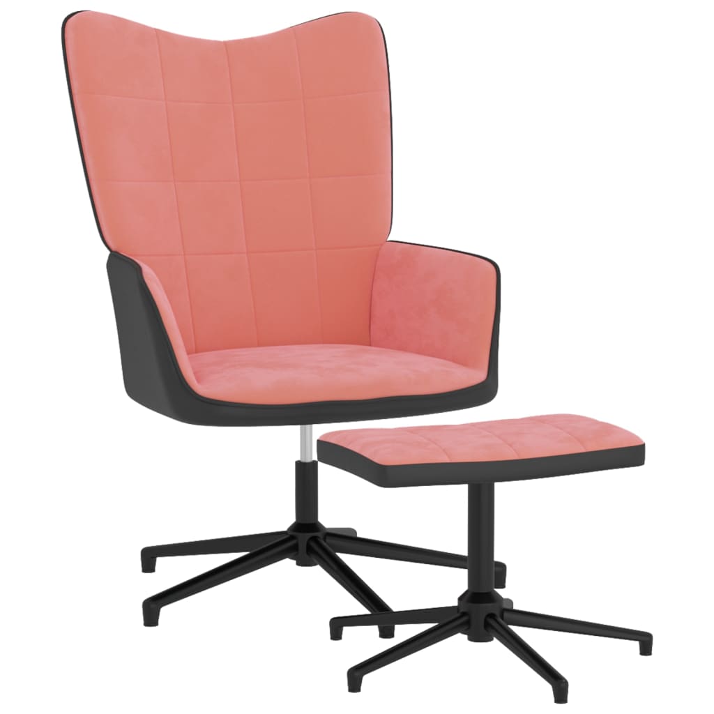 vidaXL lænestol med fodskammel fløjl og PVC lyserød
