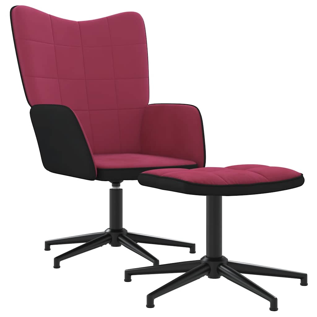 Chaise de détente et repose-pied Rouge bordeaux Velours et PVC