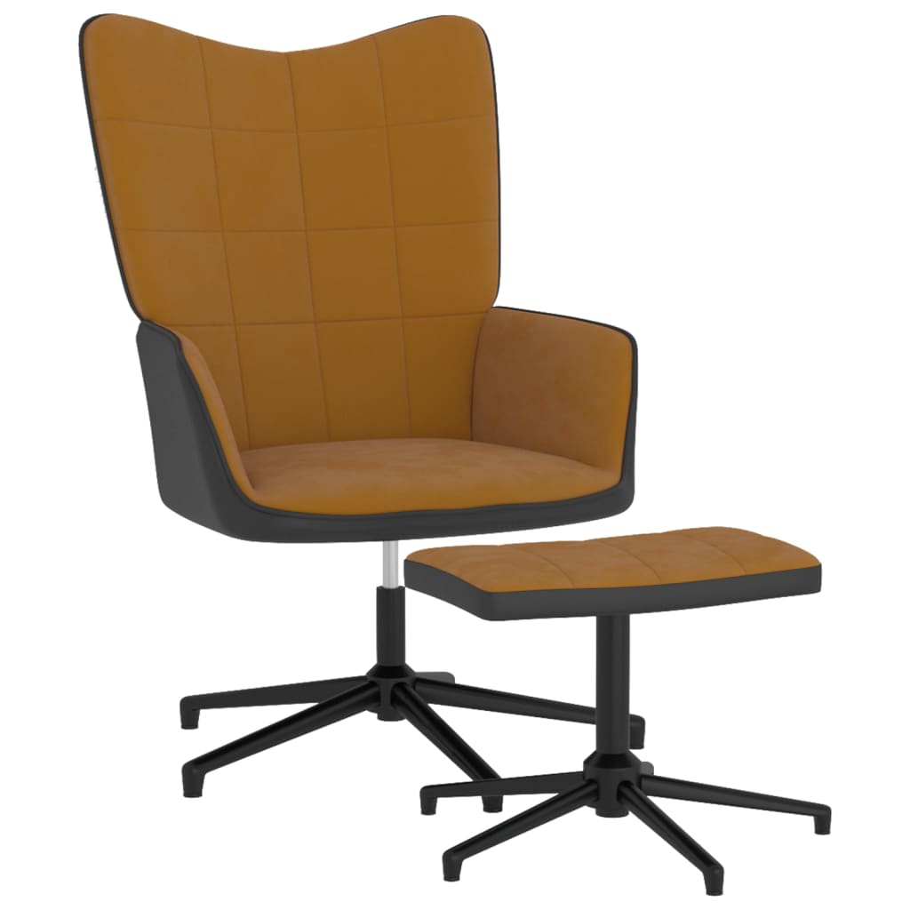 vidaXL Fotel z podnkiem, brzowy, aksamit i PVC