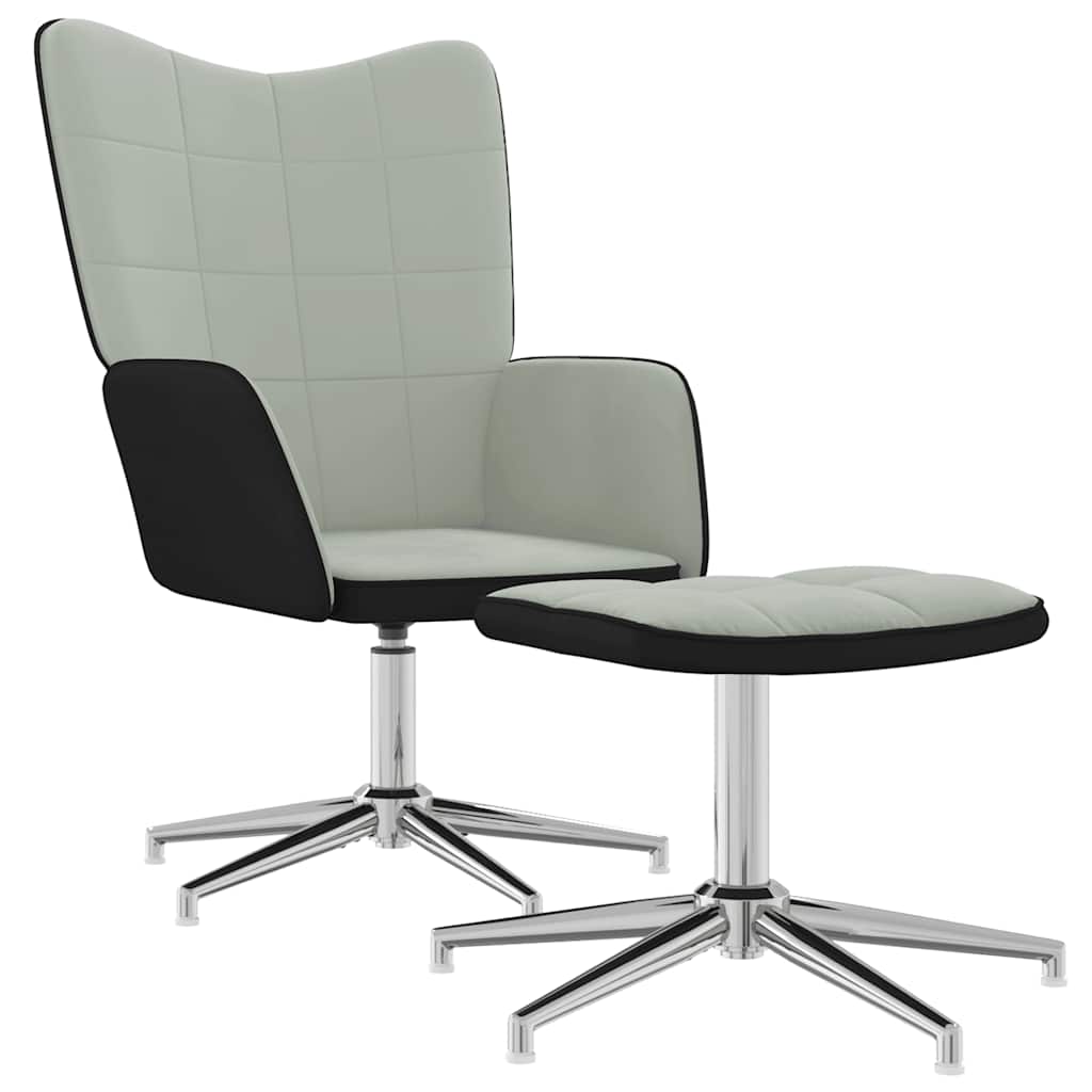 Chaise de relaxation avec repose-pied Gris clair Velours et PVC