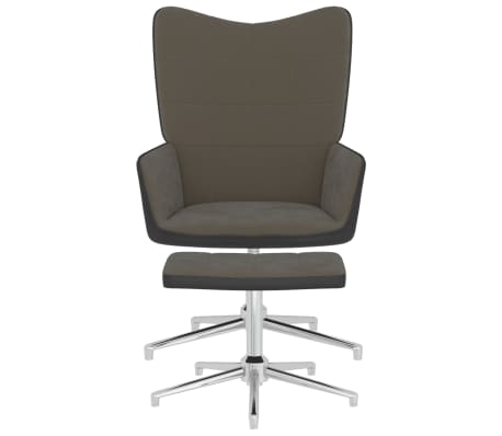 vidaXL Poilsio kėdė su pakoja, tamsiai pilkos spalvos, aksomas ir PVC