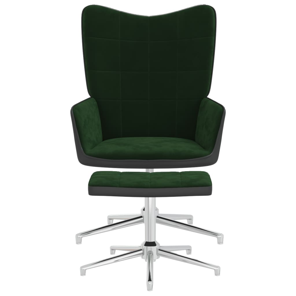 vidaXL Relaxační křeslo se stoličkou tmavě zelené samet a PVC