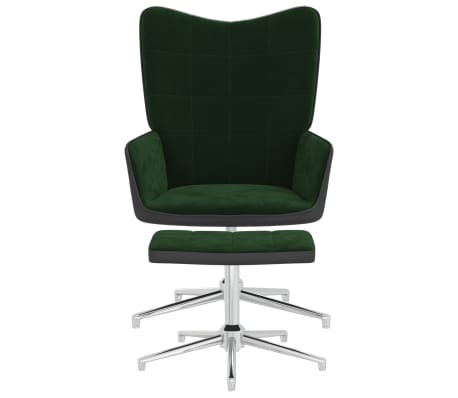 vidaXL Chaise de relaxation avec repose-pied Vert foncé Velours et PVC