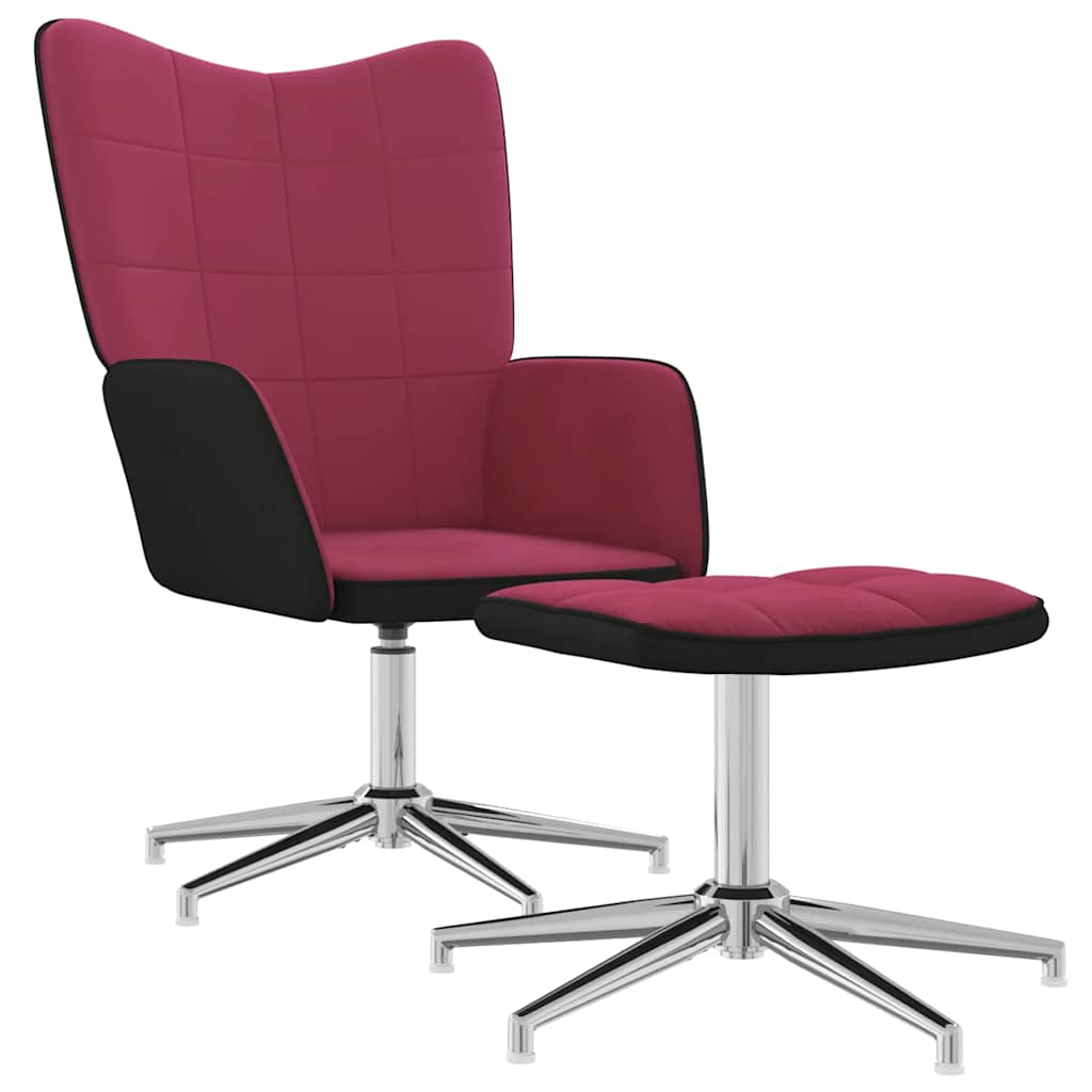 Chaise de détente et repose-pied Rouge bordeaux Velours et PVC