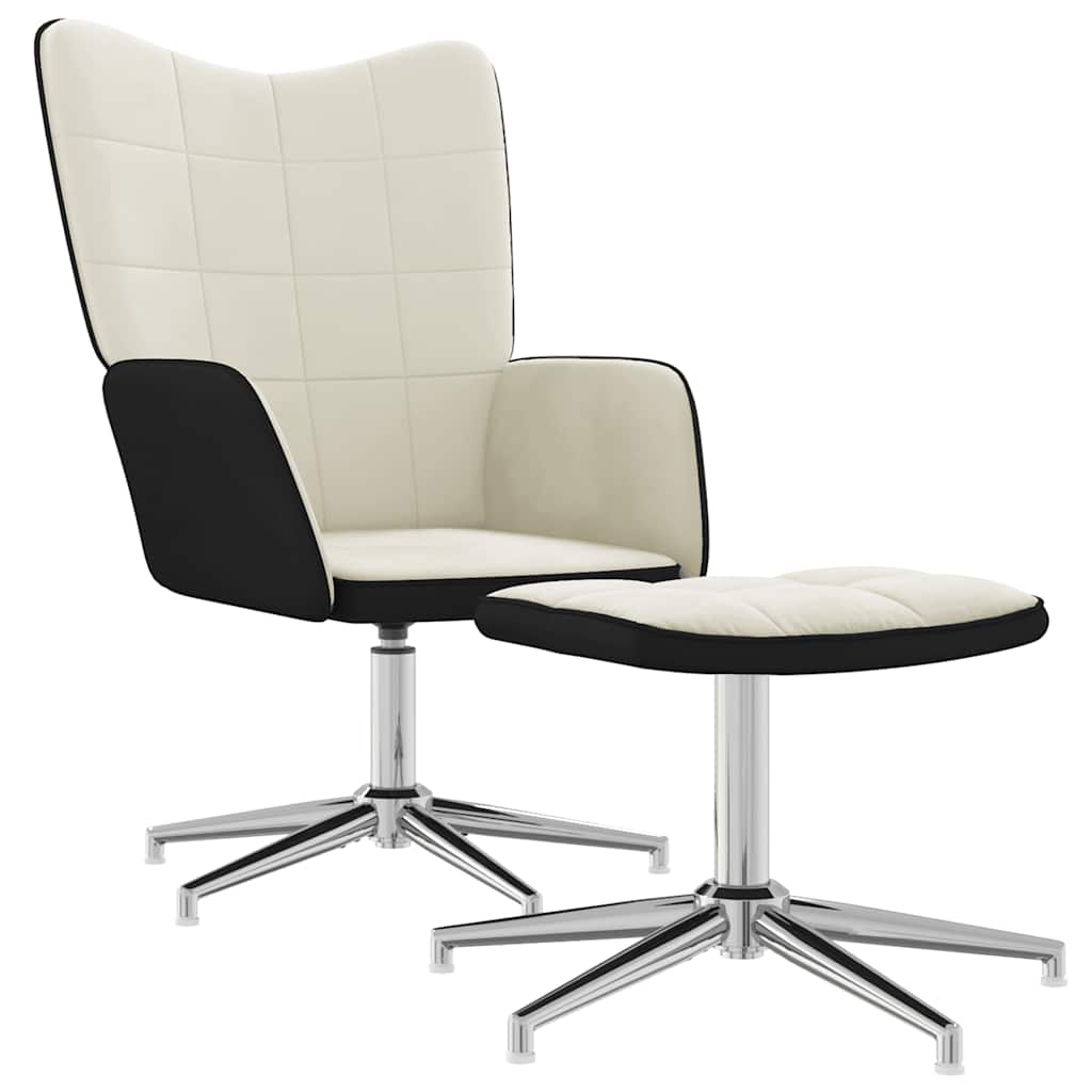 Chaise de relaxation et repose-pied Blanc crème Velours et PVC