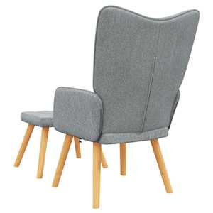 Relaxační křeslo se stoličkou světle šedé textil - obrázek 5