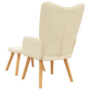 Relaxační křeslo se stoličkou krémové textil - obrázek 5