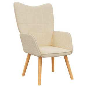 Relaxační křeslo se stoličkou krémové textil - obrázek 6
