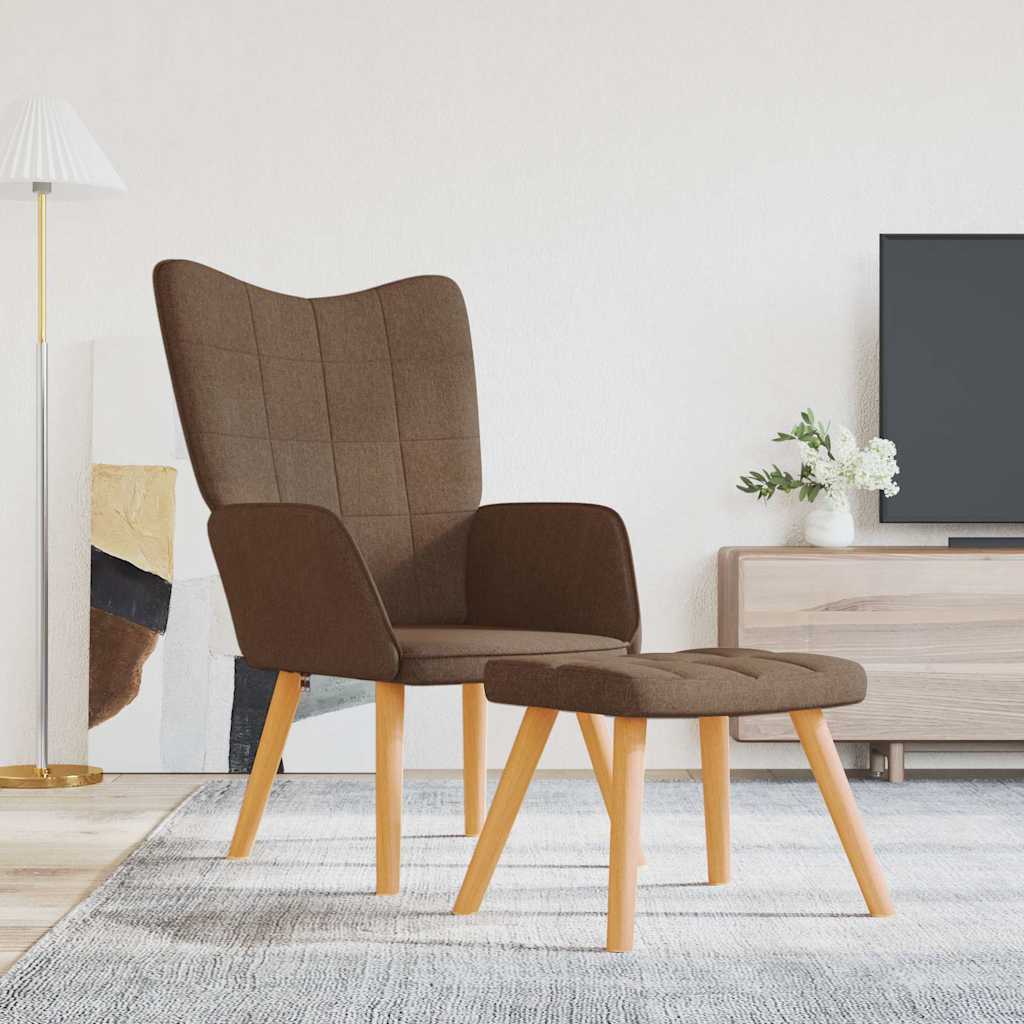 vidaXL Fotel z podn�kiem, br�zowy, obity tkanin�