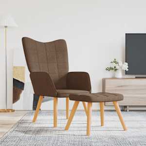 Relaxační křeslo se stoličkou hnědé textil - obrázek 1