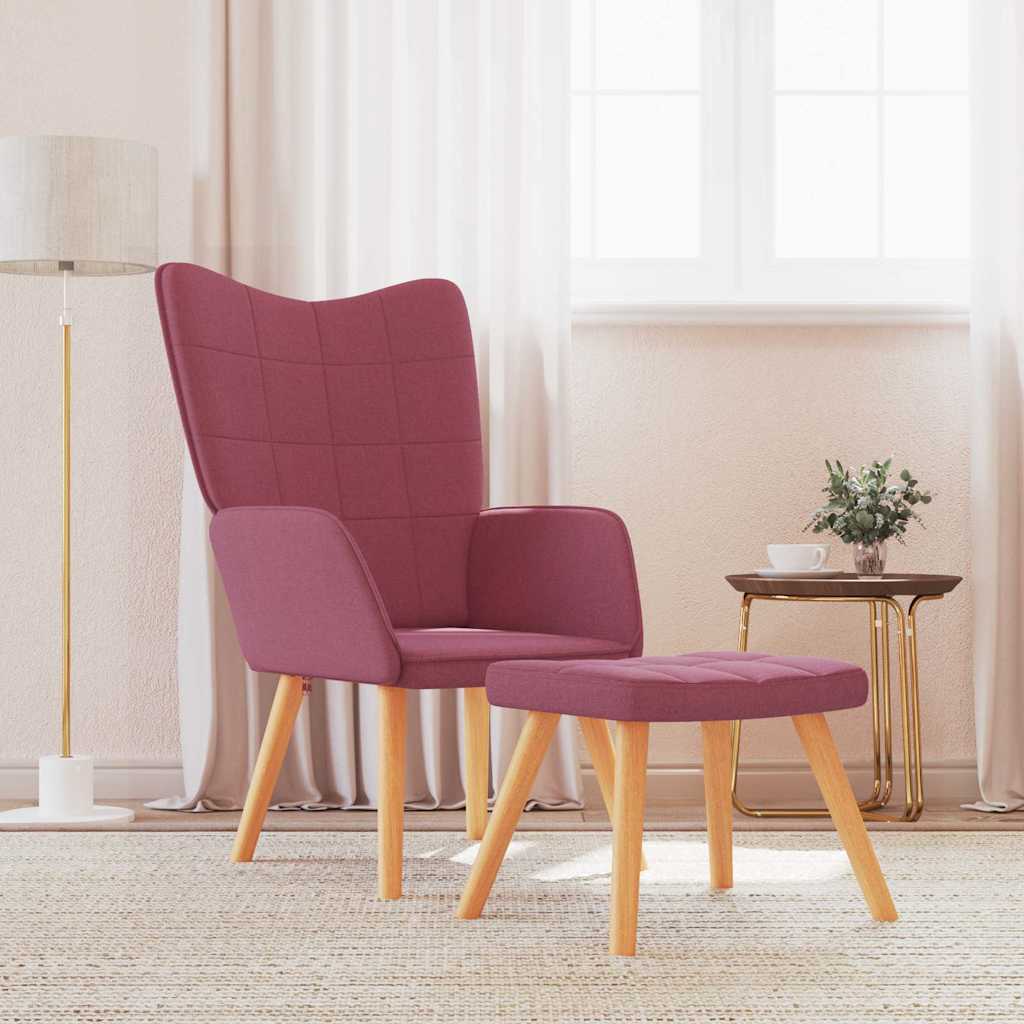 vidaXL Fotel z podn�kiem, winna czerwie�, obity tkanin�