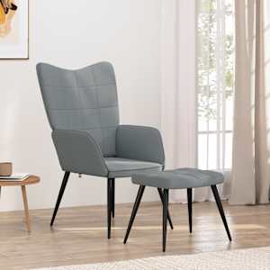 Relaxační židle se stoličkou světle šedá textil - obrázek 1