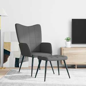 Relaxační židle se stoličkou tmavě šedá textil - obrázek 3
