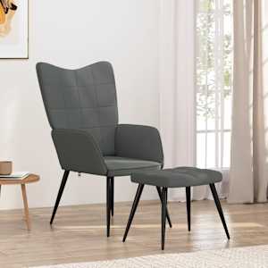 Relaxační židle se stoličkou tmavě šedá textil - obrázek 1