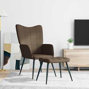 Relaxační židle se stoličkou hnědá textil - obrázek 3