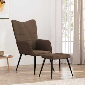 Relaxační židle se stoličkou hnědá textil - obrázek 1