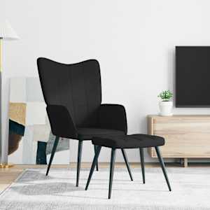 Relaxační židle se stoličkou černá textil - obrázek 3