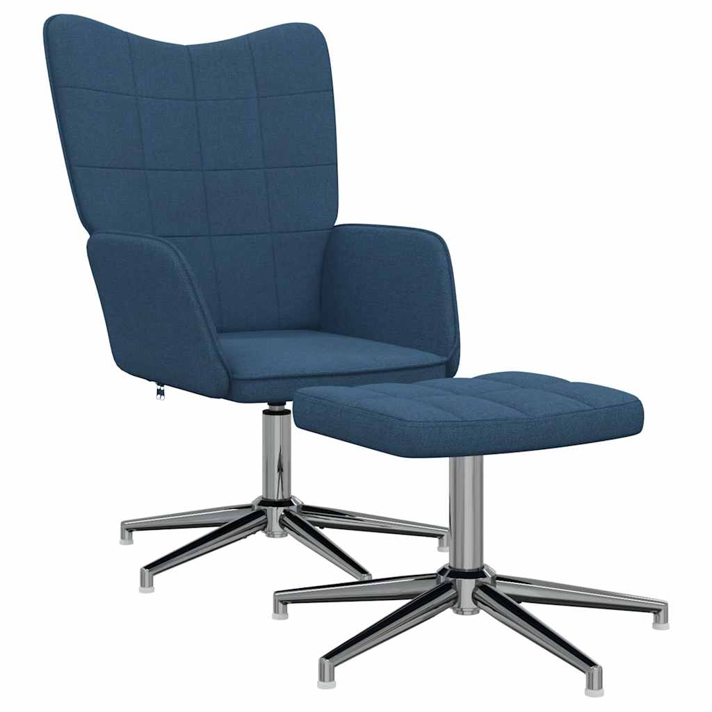 Chaise de relaxation avec tabouret Bleu Tissu