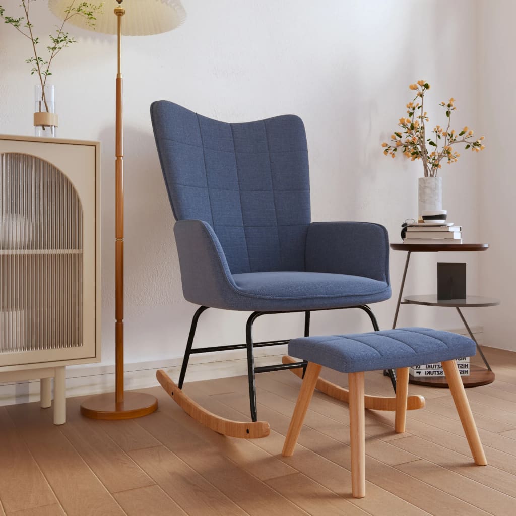 vidaXL Chaise à bascule avec tabouret Bleu Tissu