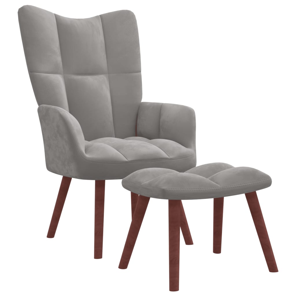 Image of vidaXL Relaxing Chair with a Stool Light Grey Velvet