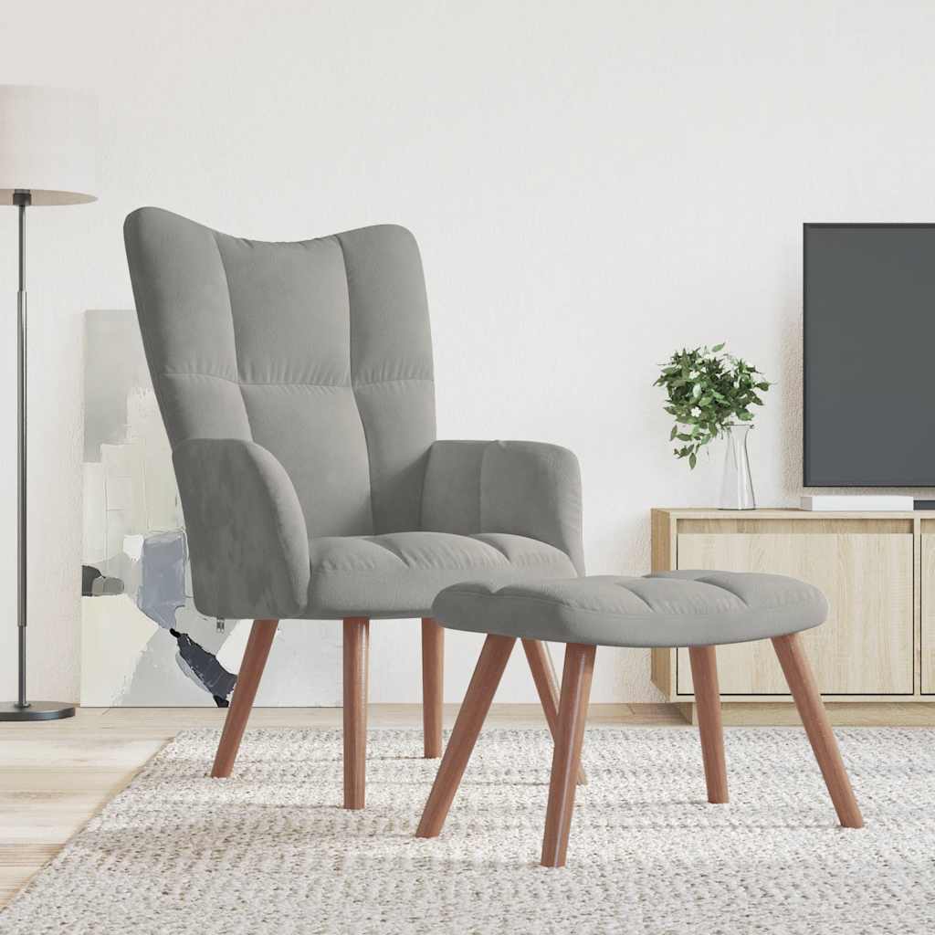 vidaXL Fotel z podn�kiem, jasnoszary, obity aksamitem