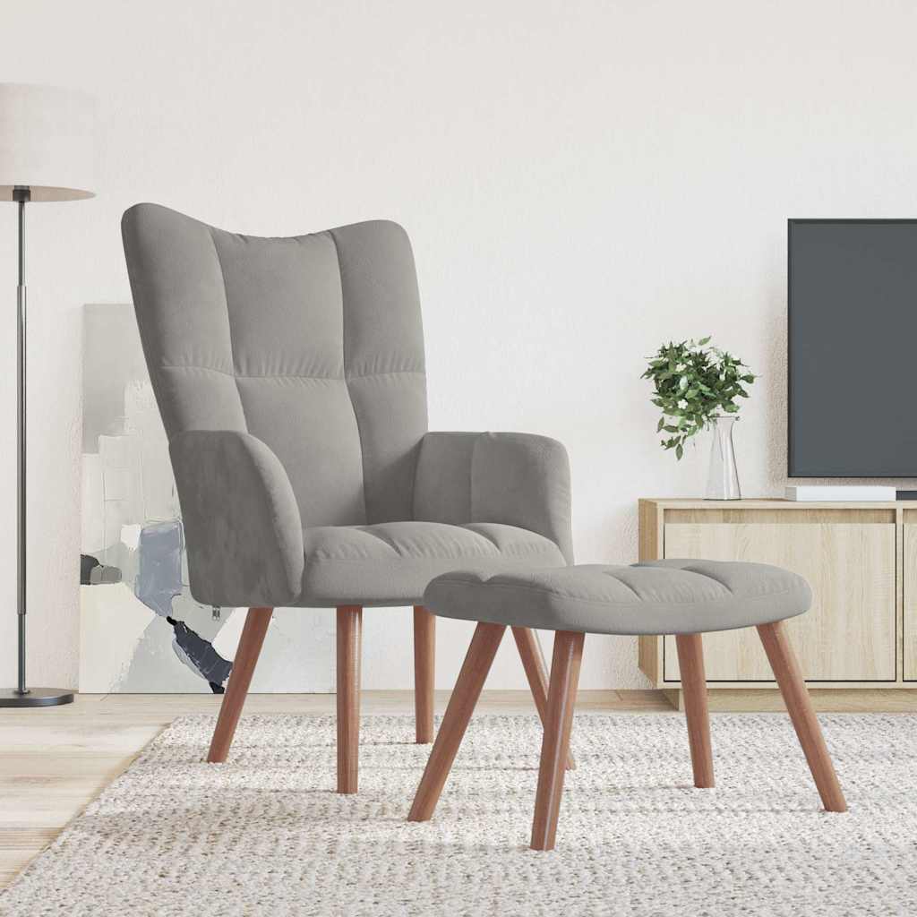 vidaXL Fotel z podn�kiem, jasnoszary, obity aksamitem