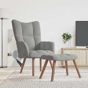 Stol za sproščanje s stolčkom svetlo siv žamet