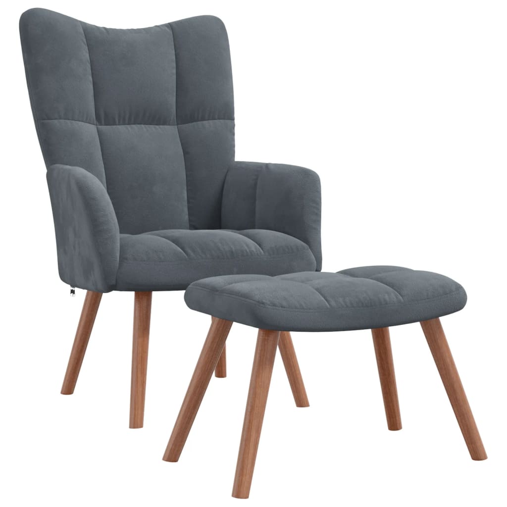 Image of vidaXL Relaxing Chair with a Stool Dark Grey Velvet