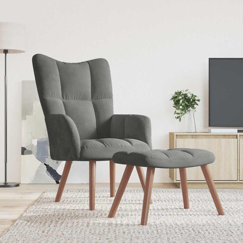 vidaXL Fotel z podn�kiem, ciemnoszary, obity aksamitem
