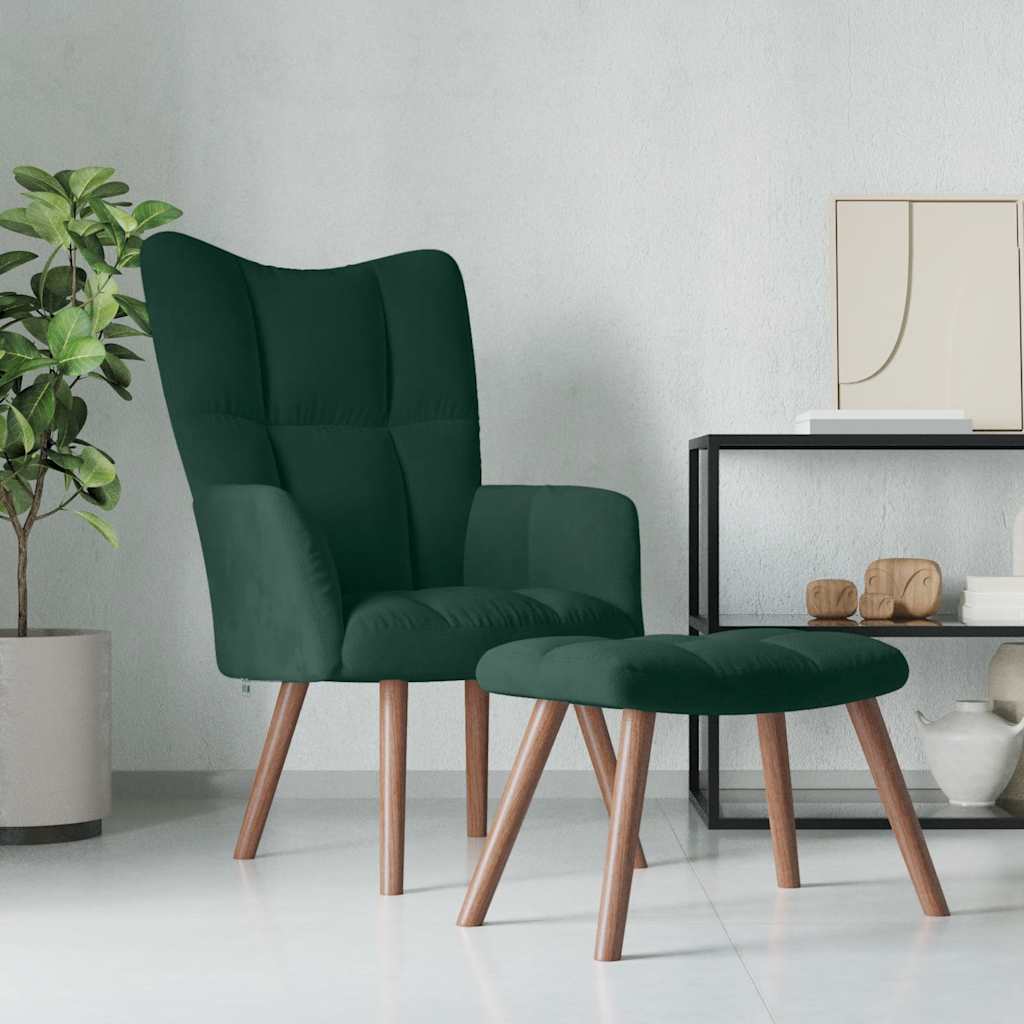 vidaXL Scaun de relaxare cu taburet, verde închis, catifea