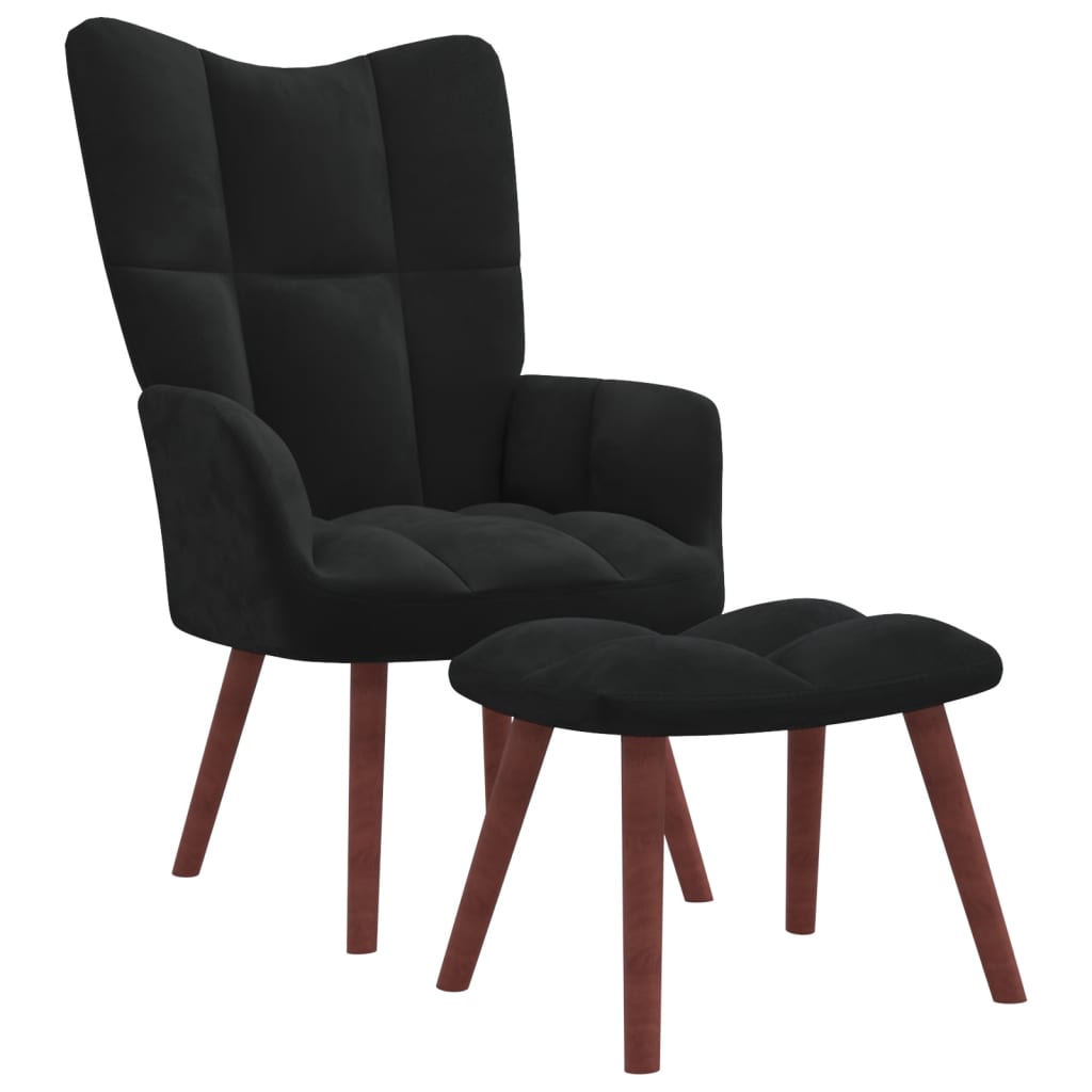 Image of vidaXL Relaxing Chair with a Stool Black Velvet