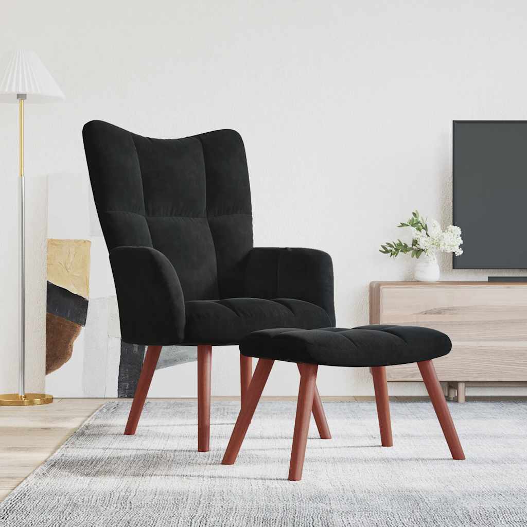 vidaXL Fotel z podn�kiem, czarny, obity aksamitem