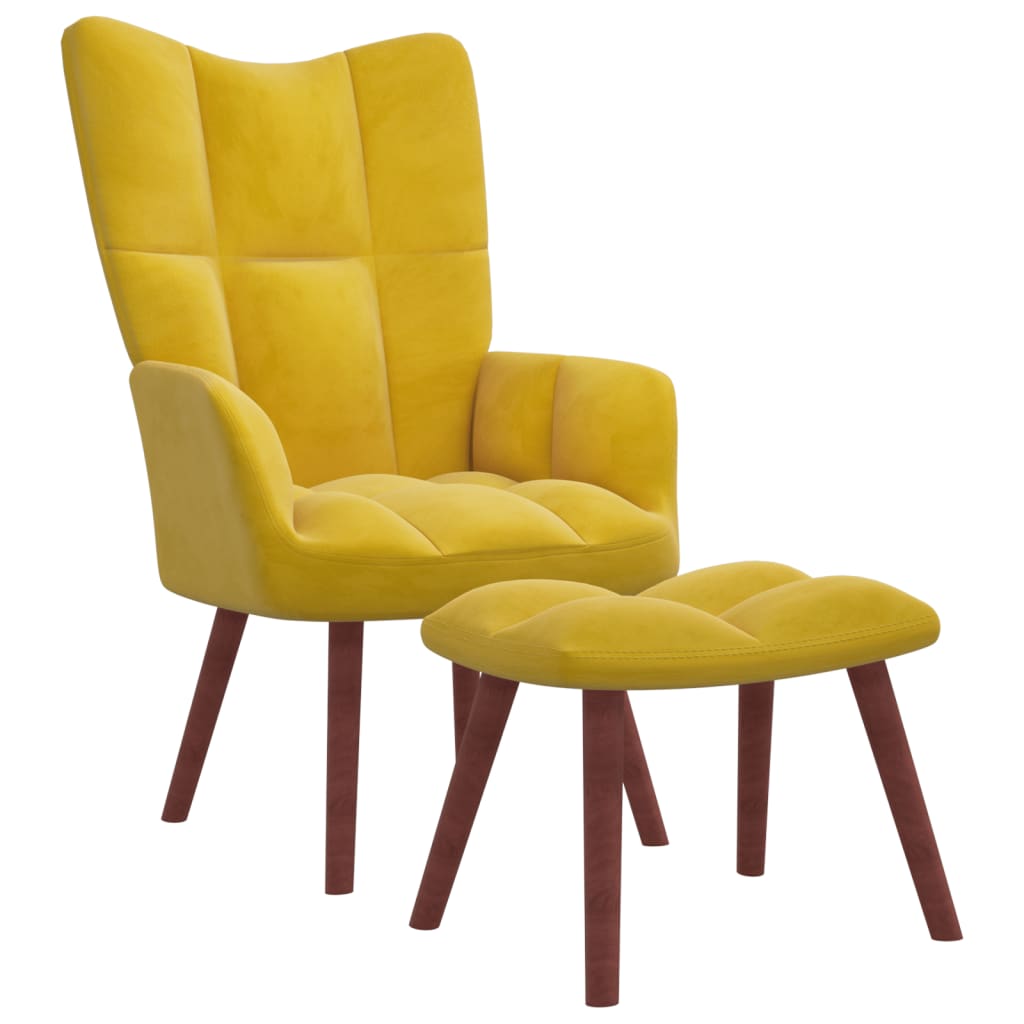 Image of vidaXL Relaxing Chair with a Stool Mustard Yellow Velvet