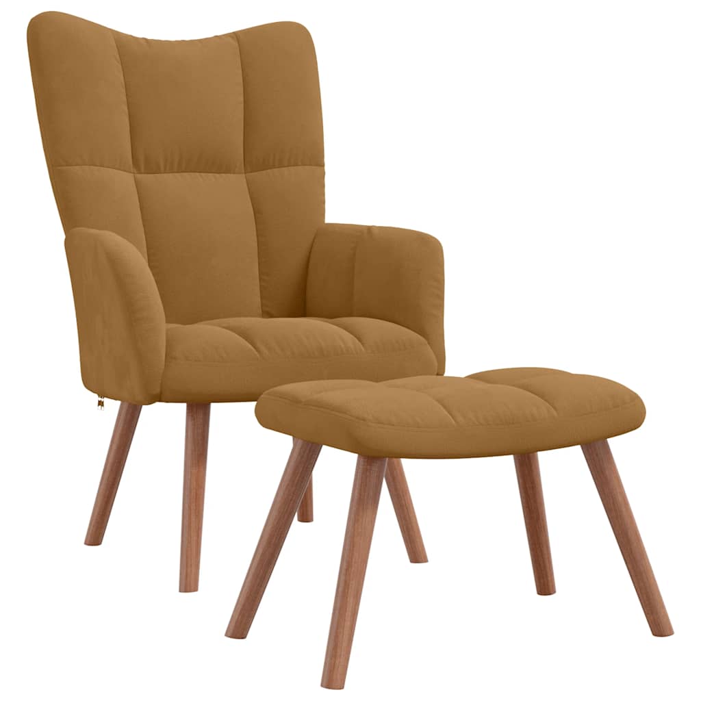 vidaXL Relaxační křeslo se stoličkou hnědé samet