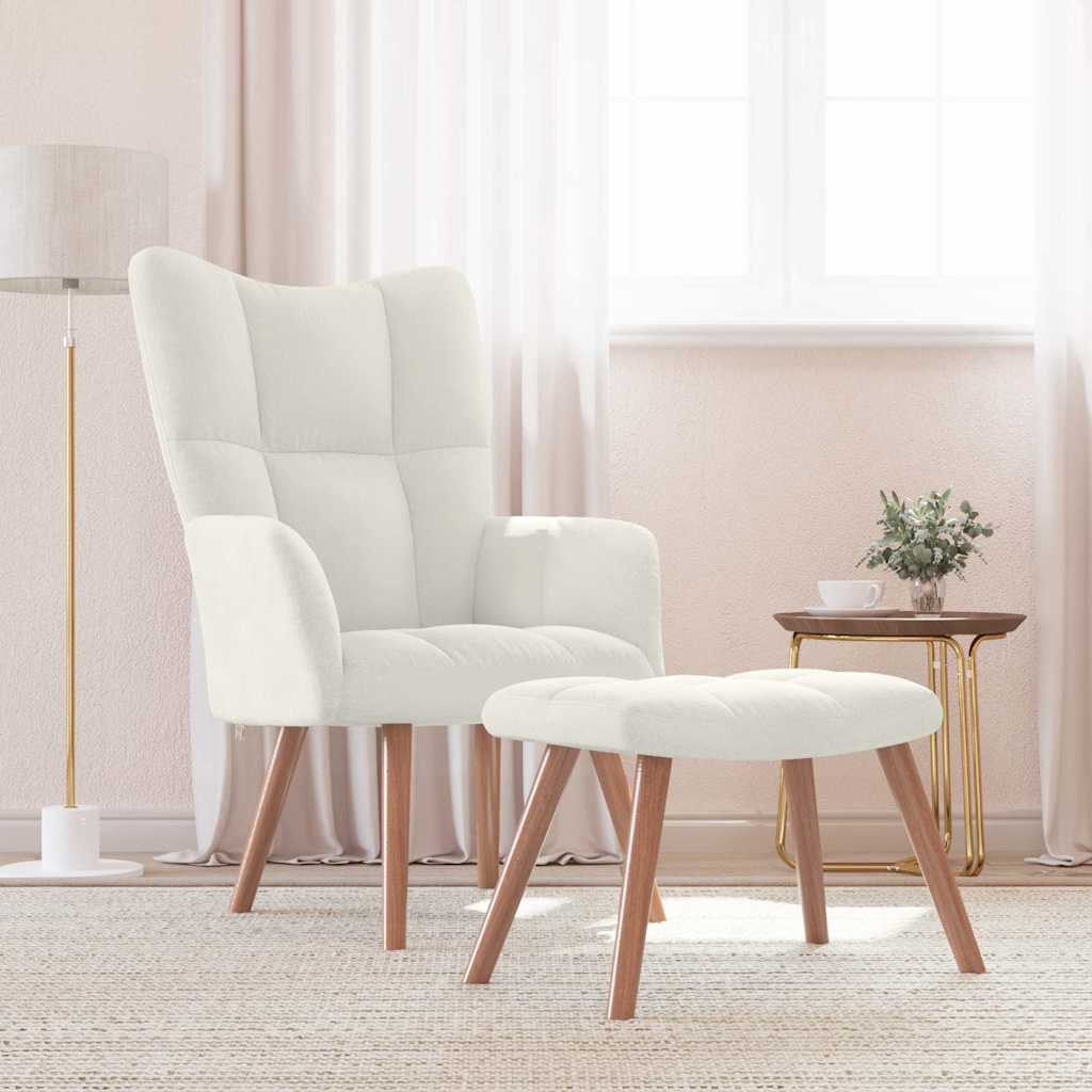 vidaXL Fotel z podn�kiem, kremowy, obity aksamitem