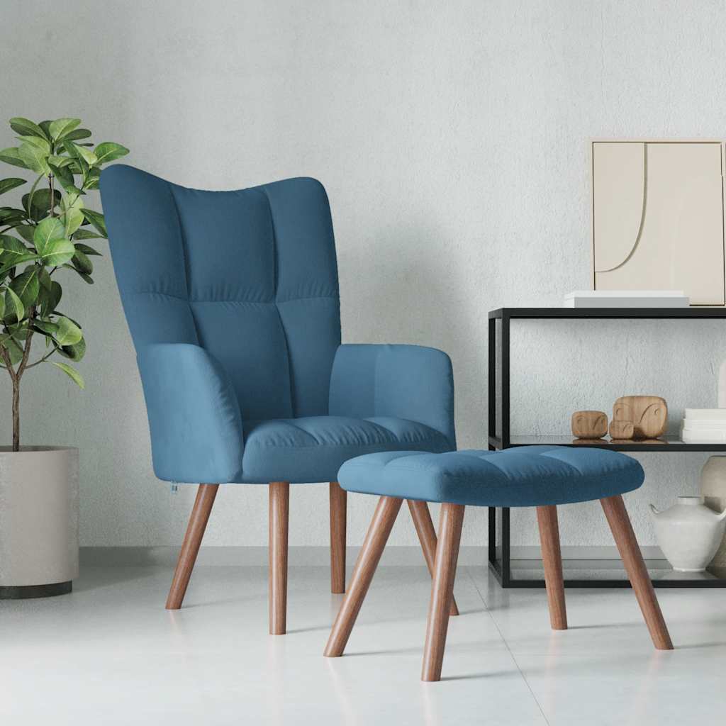 vidaXL Relaxsessel mit Hocker Blau Samt