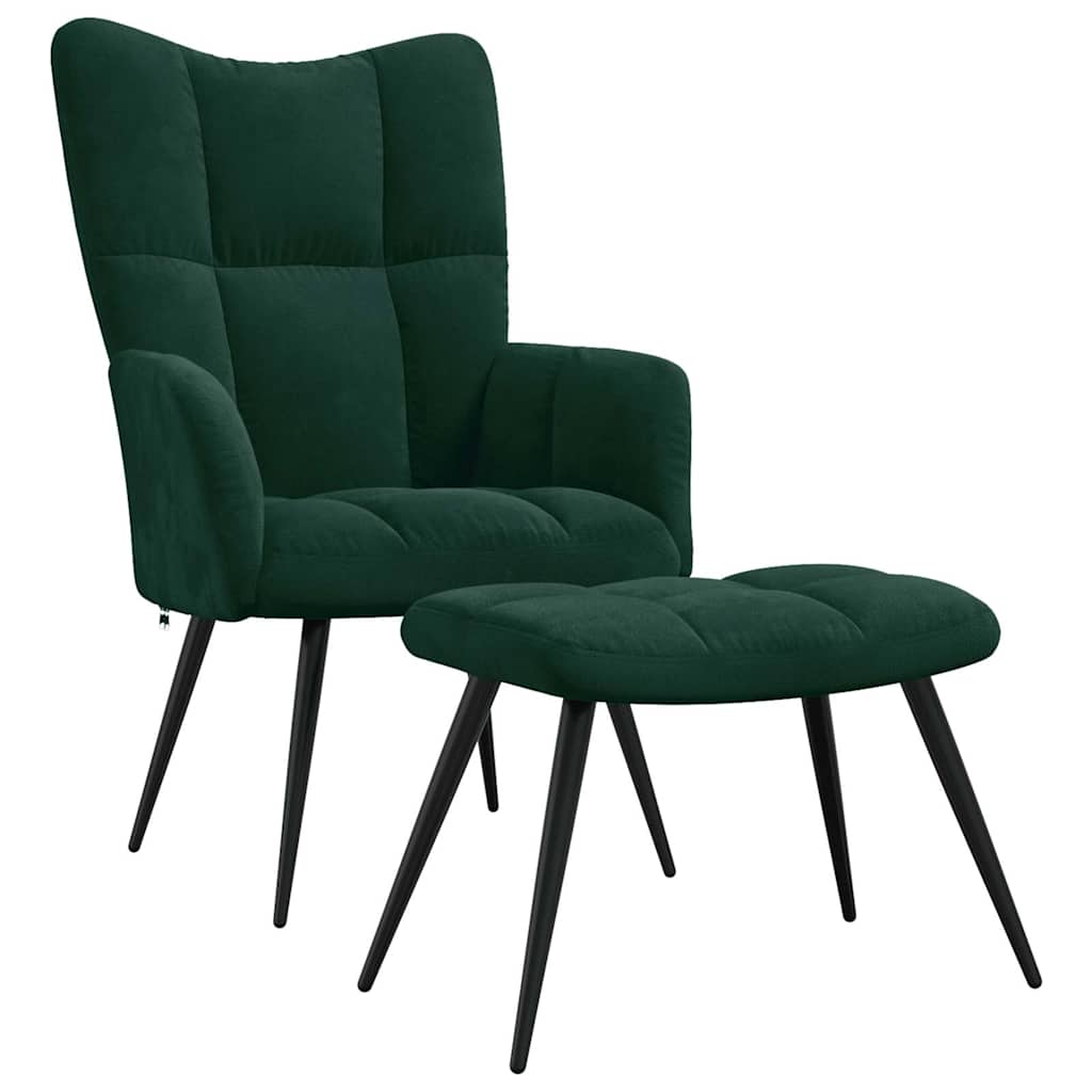 vidaXL Scaun de relaxare cu taburet, verde închis, catifea