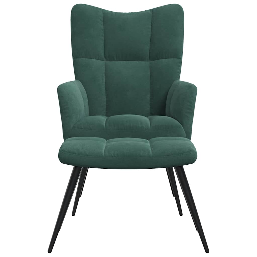 vidaXL Scaun de relaxare cu taburet, verde închis, catifea