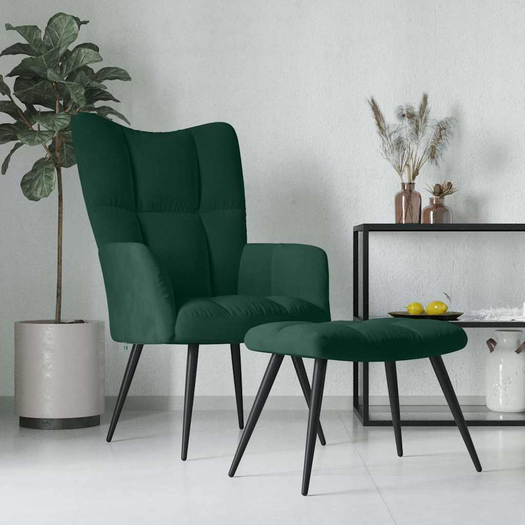 vidaXL Fotel z podn�kiem, ciemnozielony, obity aksamitem