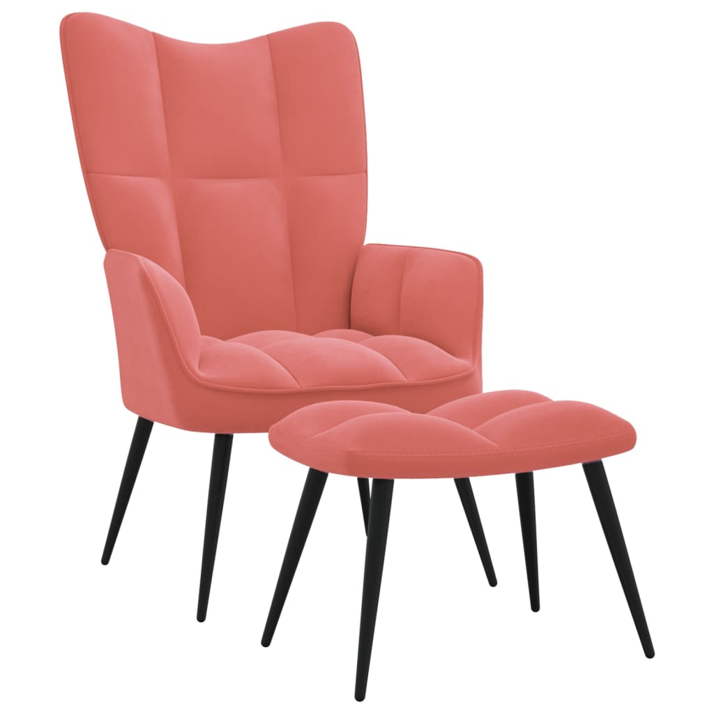 Image of vidaXL Relaxing Chair with a Stool Pink Velvet