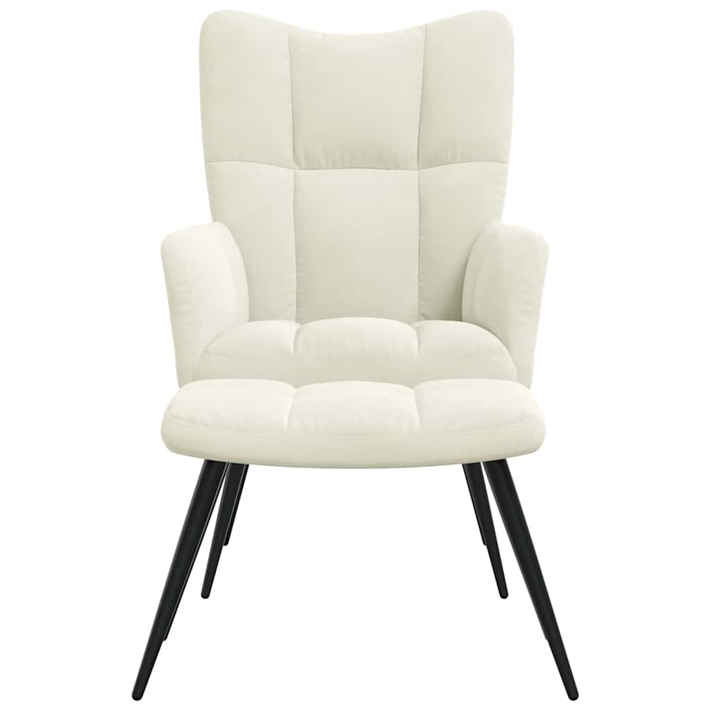 vidaXL Scaun de relaxare cu taburet, alb crem, catifea