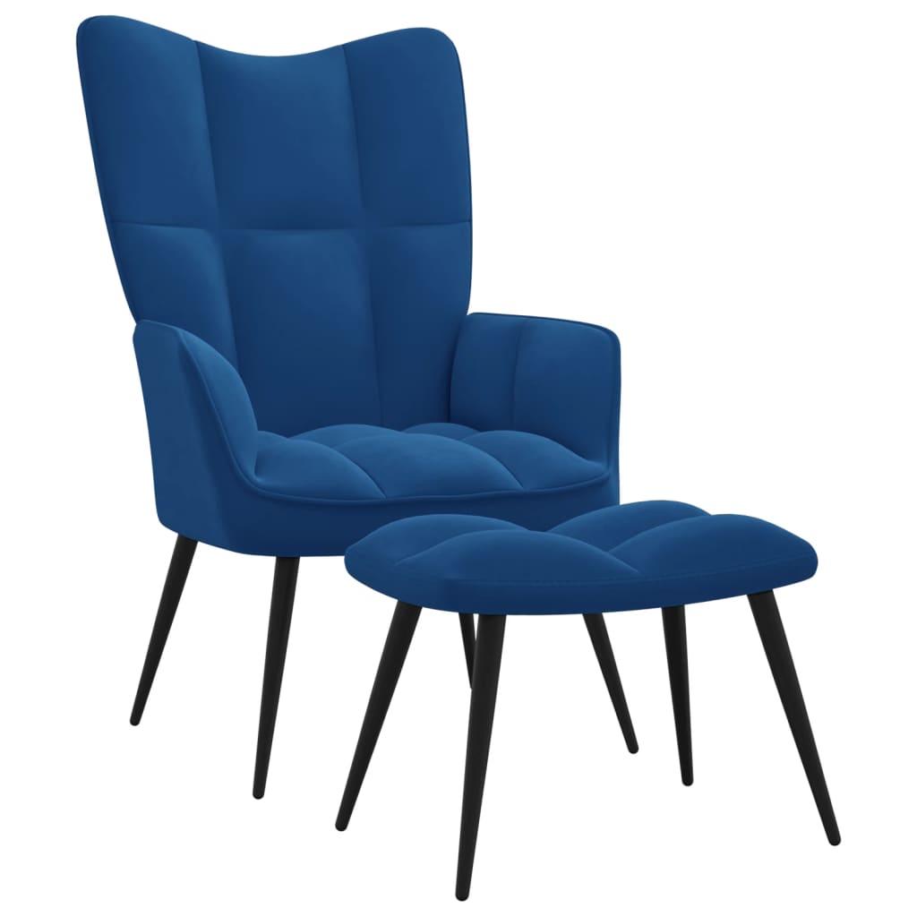 vidaXL Fotel z podnkiem, niebieski, obity aksamitem
