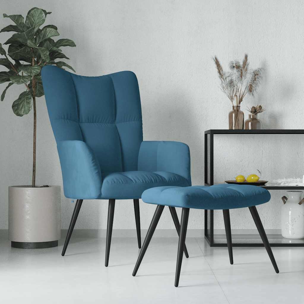 vidaXL Relaxsessel mit Hocker Blau Samt