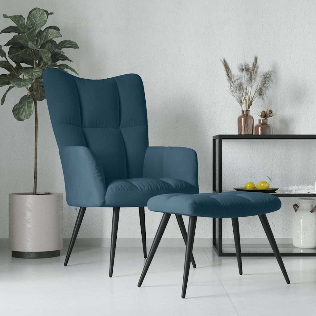 vidaXL Fotel z podn�kiem, niebieski, obity aksamitem