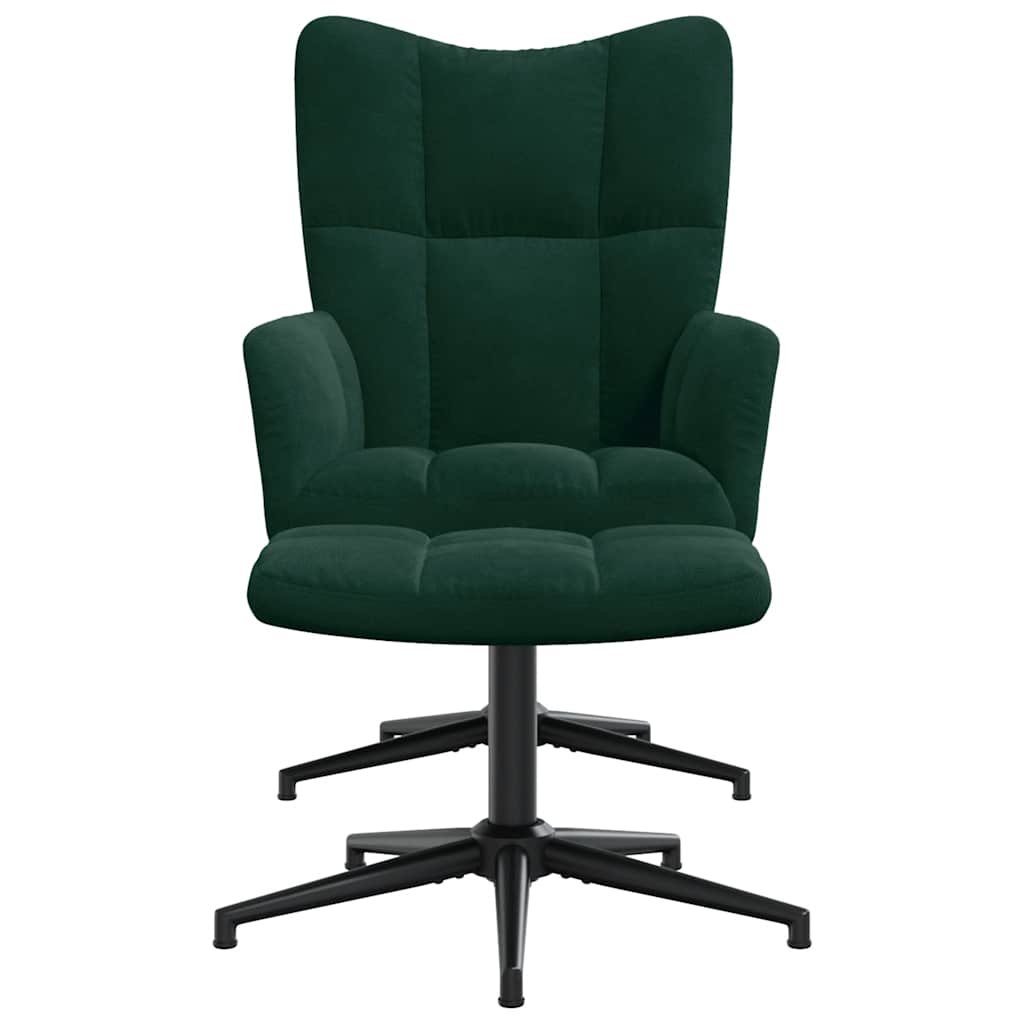 vidaXL Scaun de relaxare cu taburet, verde închis, catifea